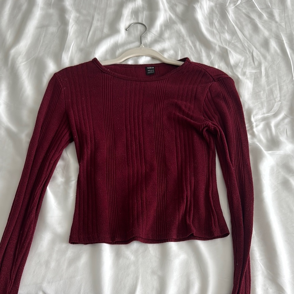 Red Ribbed Fitted Blouse